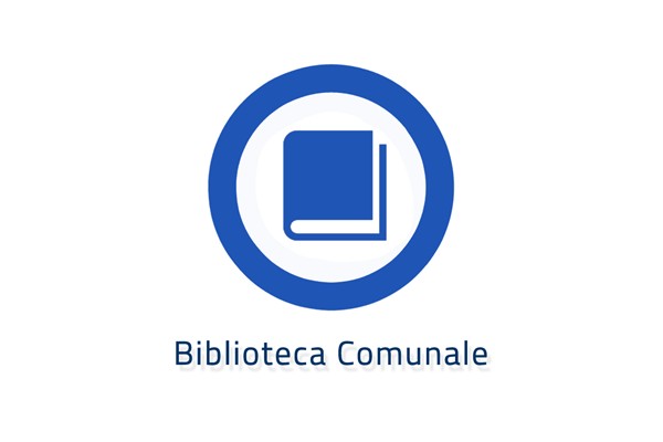 libro blu all'interno di un cerchio blu con la scritta biblioteca comunale sottostante