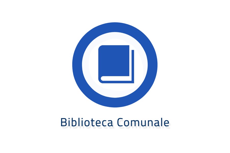 cerchio blu con all'interno un libro blu e la scritta biblioteca comunale